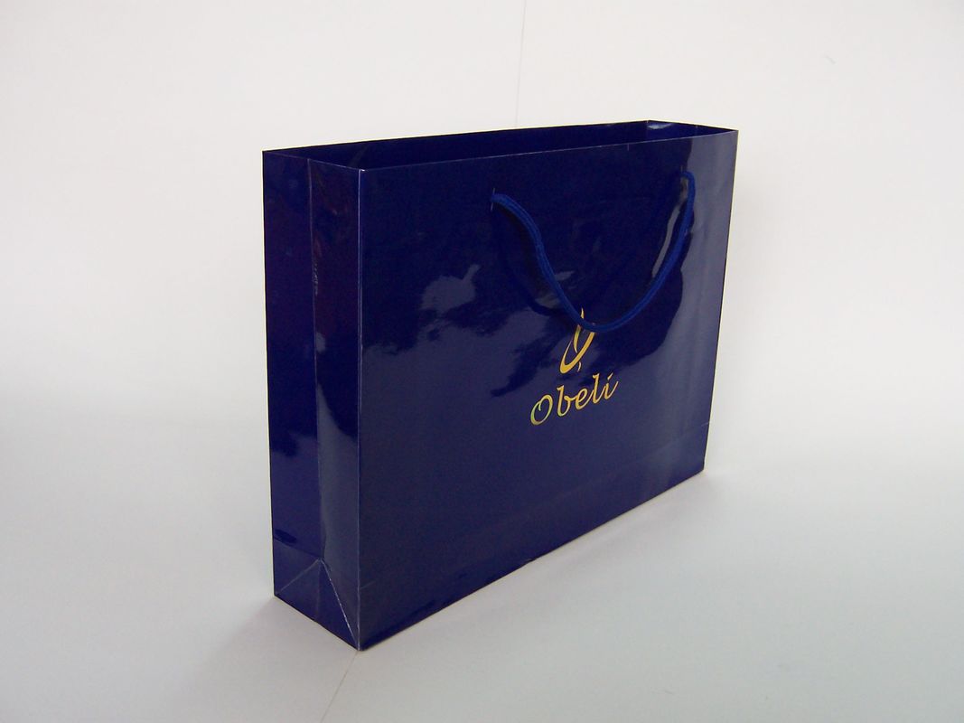 Customised Laminated hot stamping Blue Paper Carrier Bags for Shopping