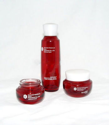 Custom Emulsion Red Cosmetic Glass Bottle And Jars 130ML 100ML 50ML 30ML